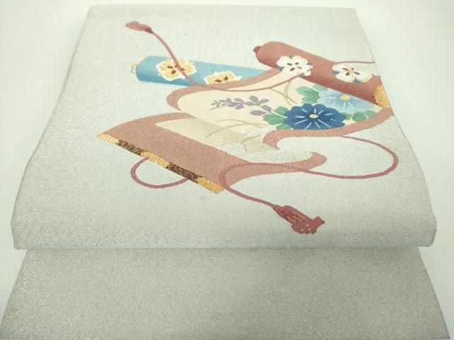 平和屋着物○爪掻き本綴れ 八寸名古屋帯 花絵巻 金銀糸 正絹 逸品