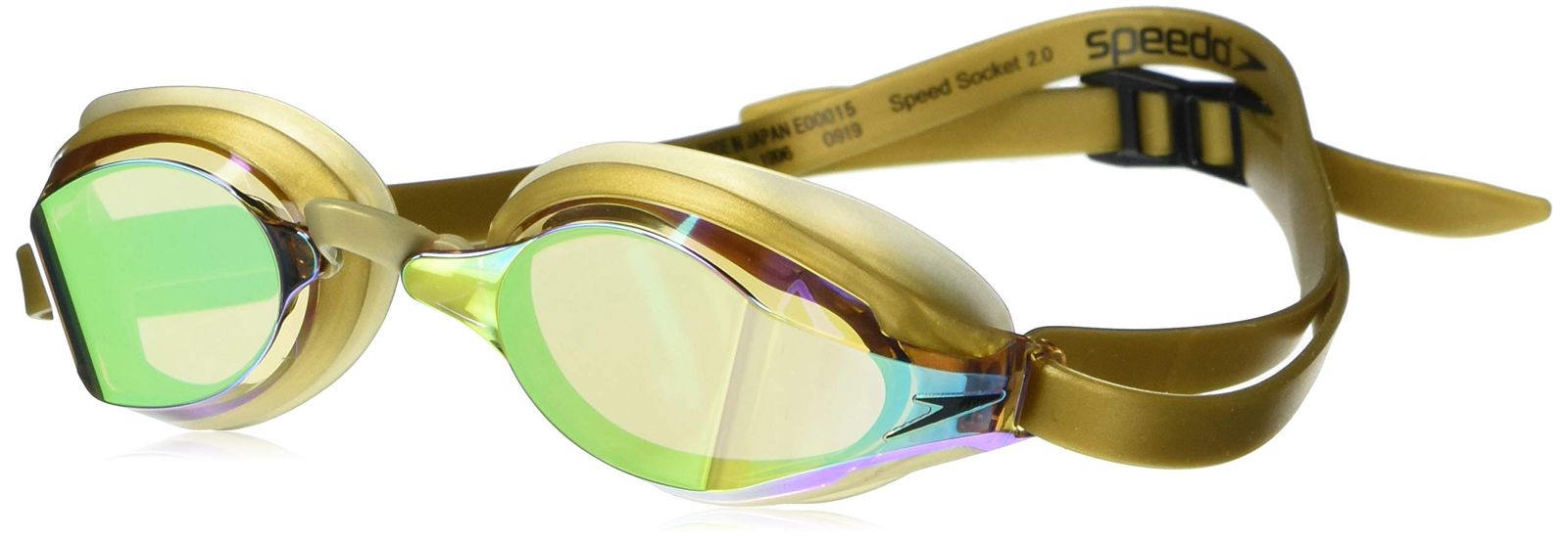 Speed Socket 2.0 Mirrored Swim Goggles， Curved， Anti-Glare， Anti-Fog with UV Protection-Gold-1SZ 