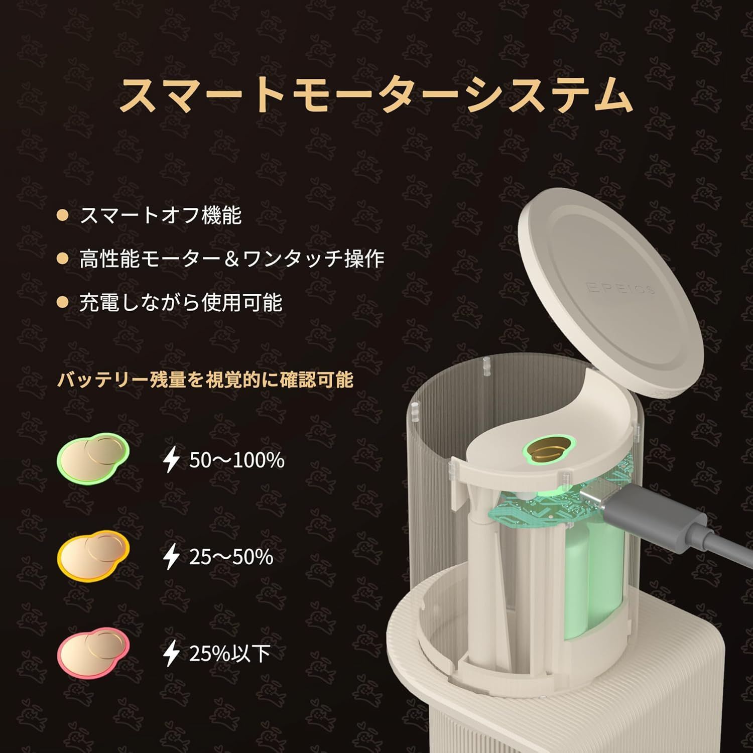 静音で均一な粉末 ポータブルでアウトドアに最適
