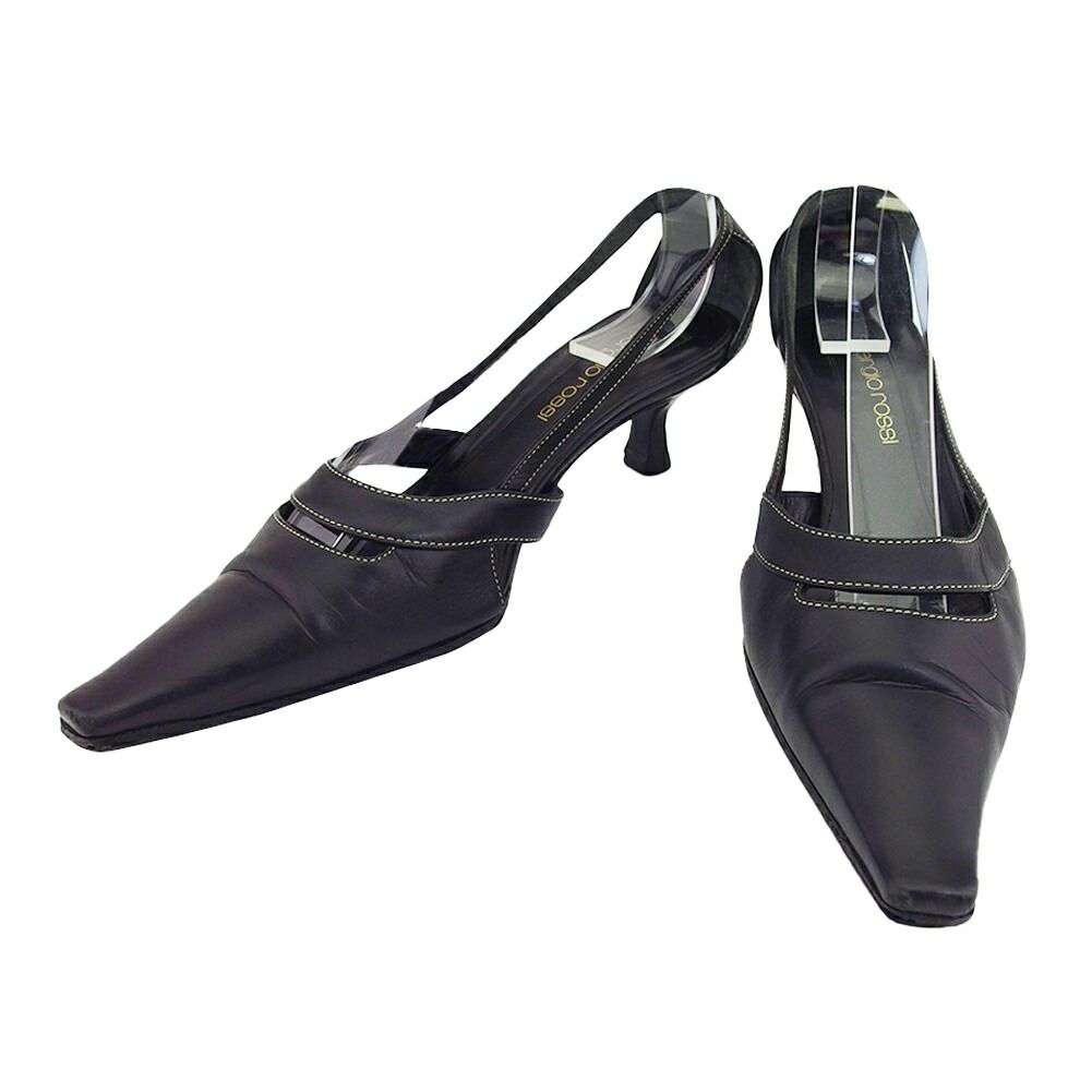 【美品】　Sergio Rossi バックストラップパンプス　35.5 パンプス ブラック ローヒール: 45mm, sr Twenty Buckle - Pumps