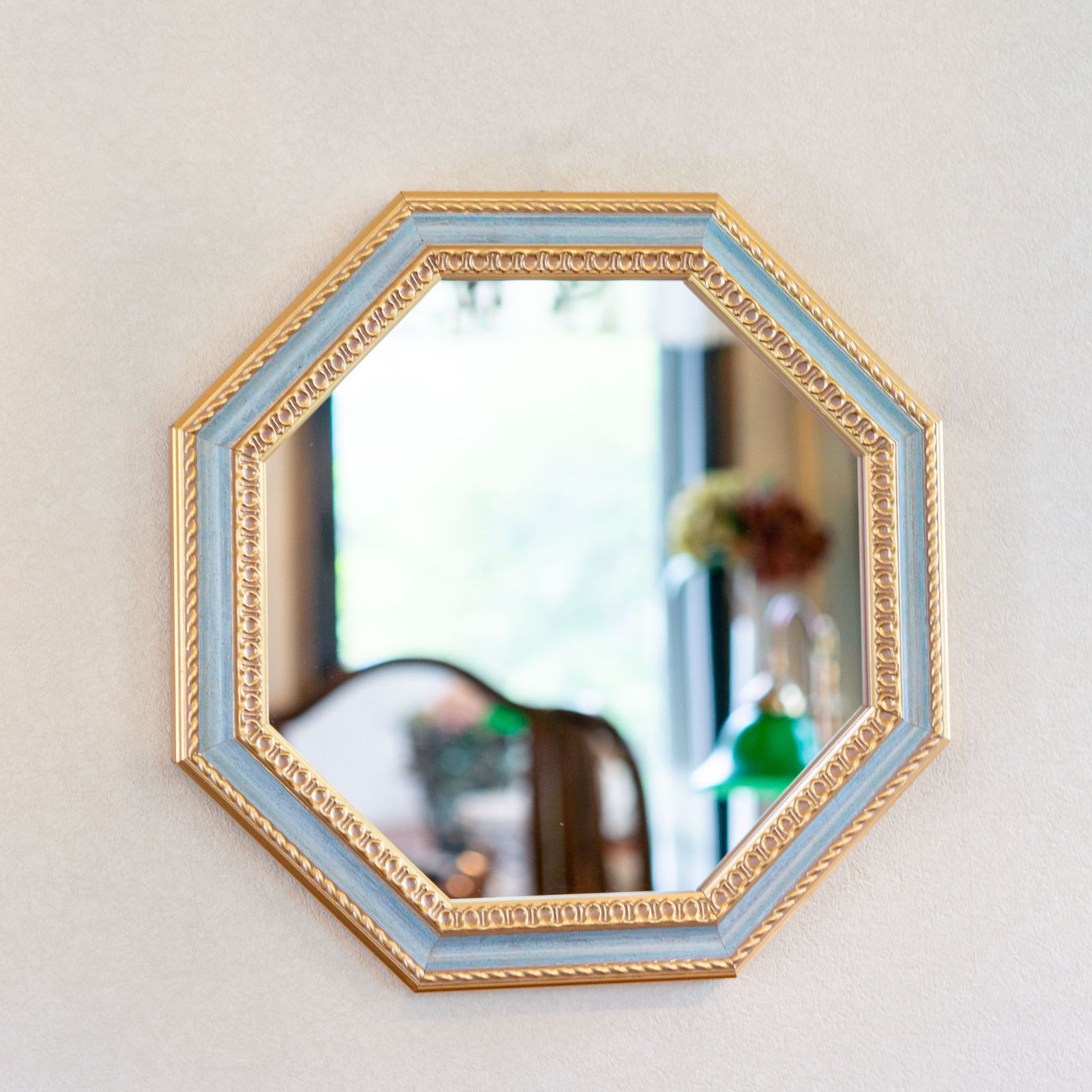 1970's イタリア製 無垢木材製 オクタゴン ウォール ミラー 壁掛け鏡