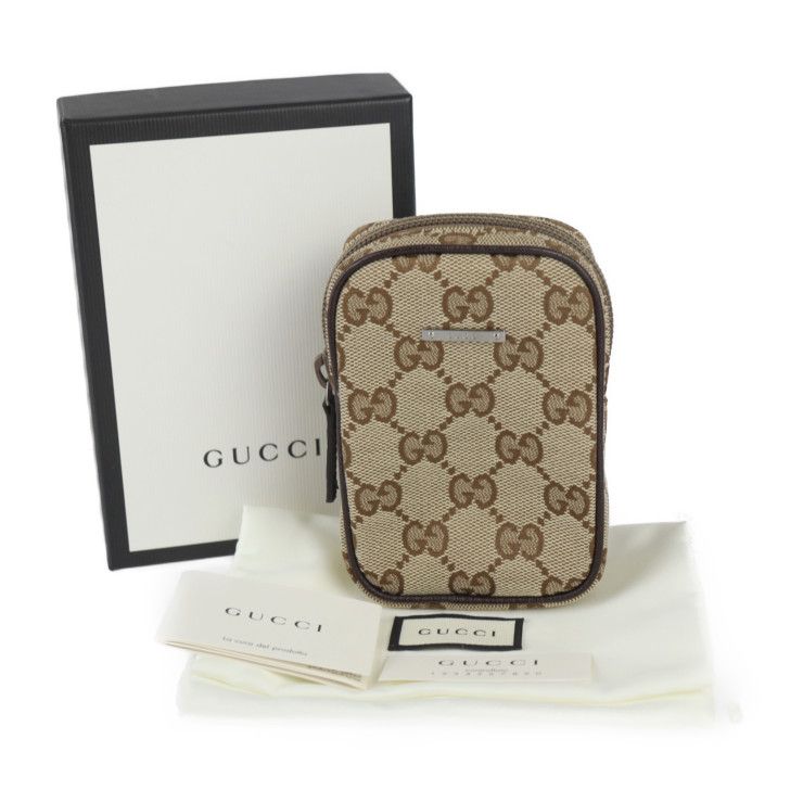 GUCCI グッチ シガレットケース ポーチ 115249 GGキャンバス レザー ベージュ ダークブラウン タバコケース 【本物保証】 - メルカリ