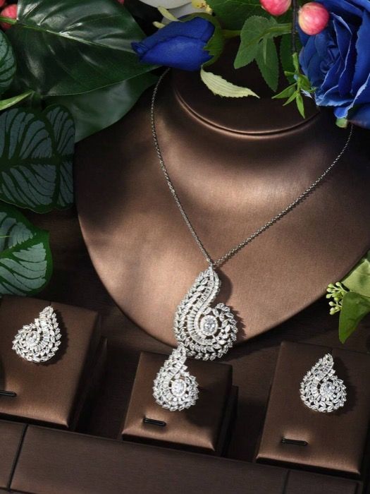 ジュエリー レディース セット 1セット キュービックジルコニア ジオメトリック装飾ジュエリー 3点セット 女性へのギフトやパーティーに適しています