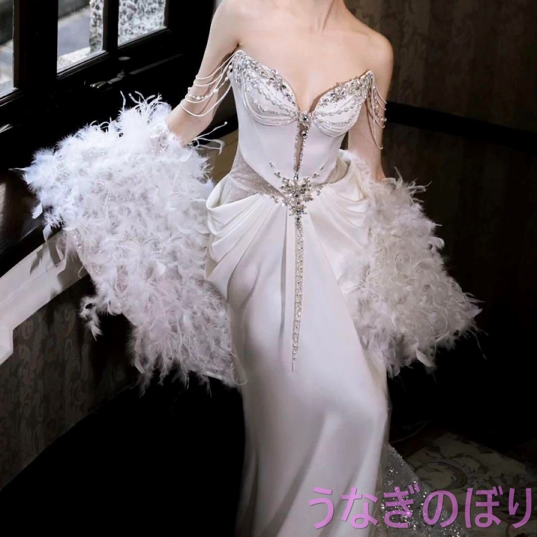 ショール付き ビジューのゴージャスなベア ロングドレス ビジューがゴージャスなロングショール付き ベア ロングドレス