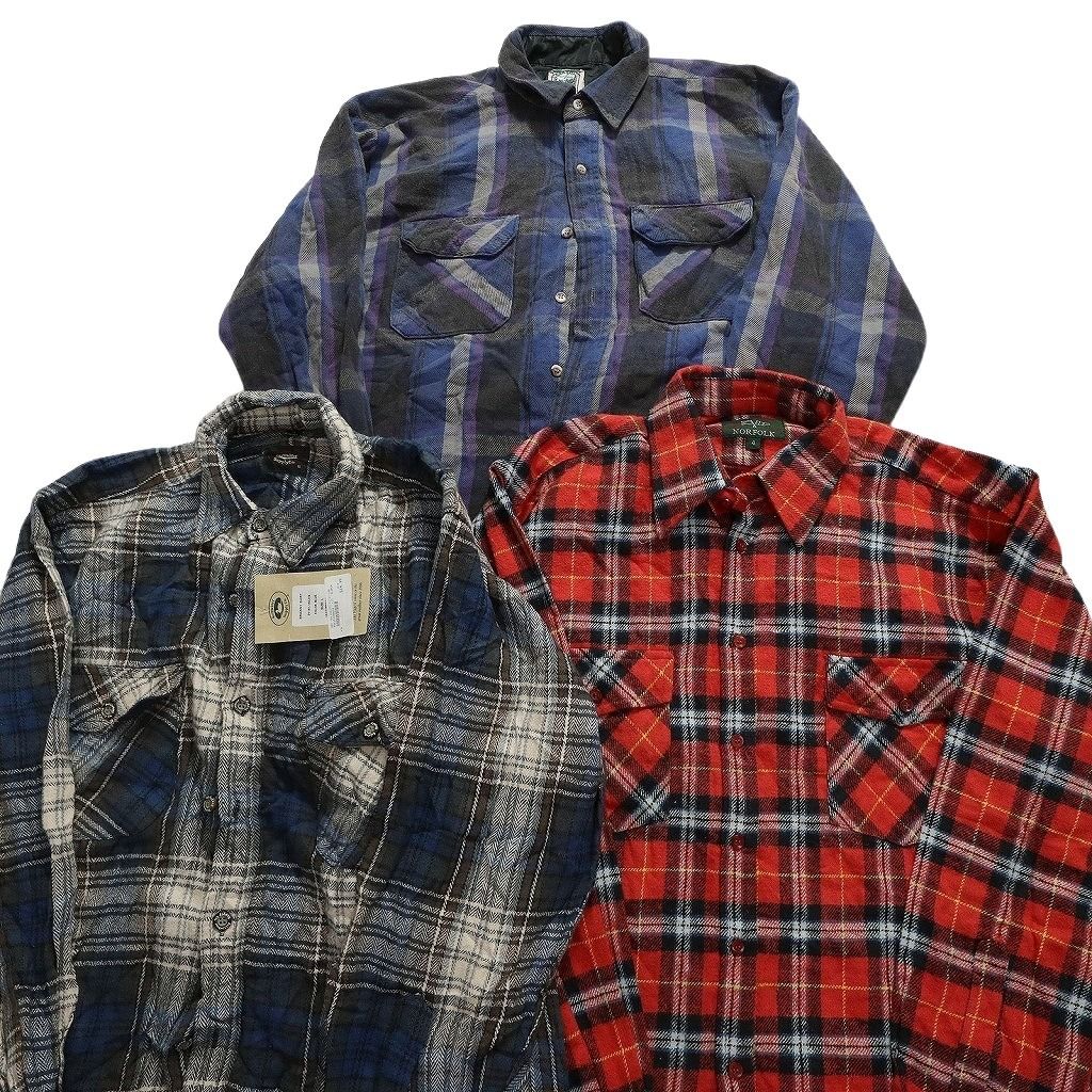 激安大特価，激安大特価，HOT 古着卸 まとめ売り ヘビーネル 長袖シャツ 10枚セット (メンズ L /XL ) シャドーチェック バッファローチェック 中古 古着 NB8025