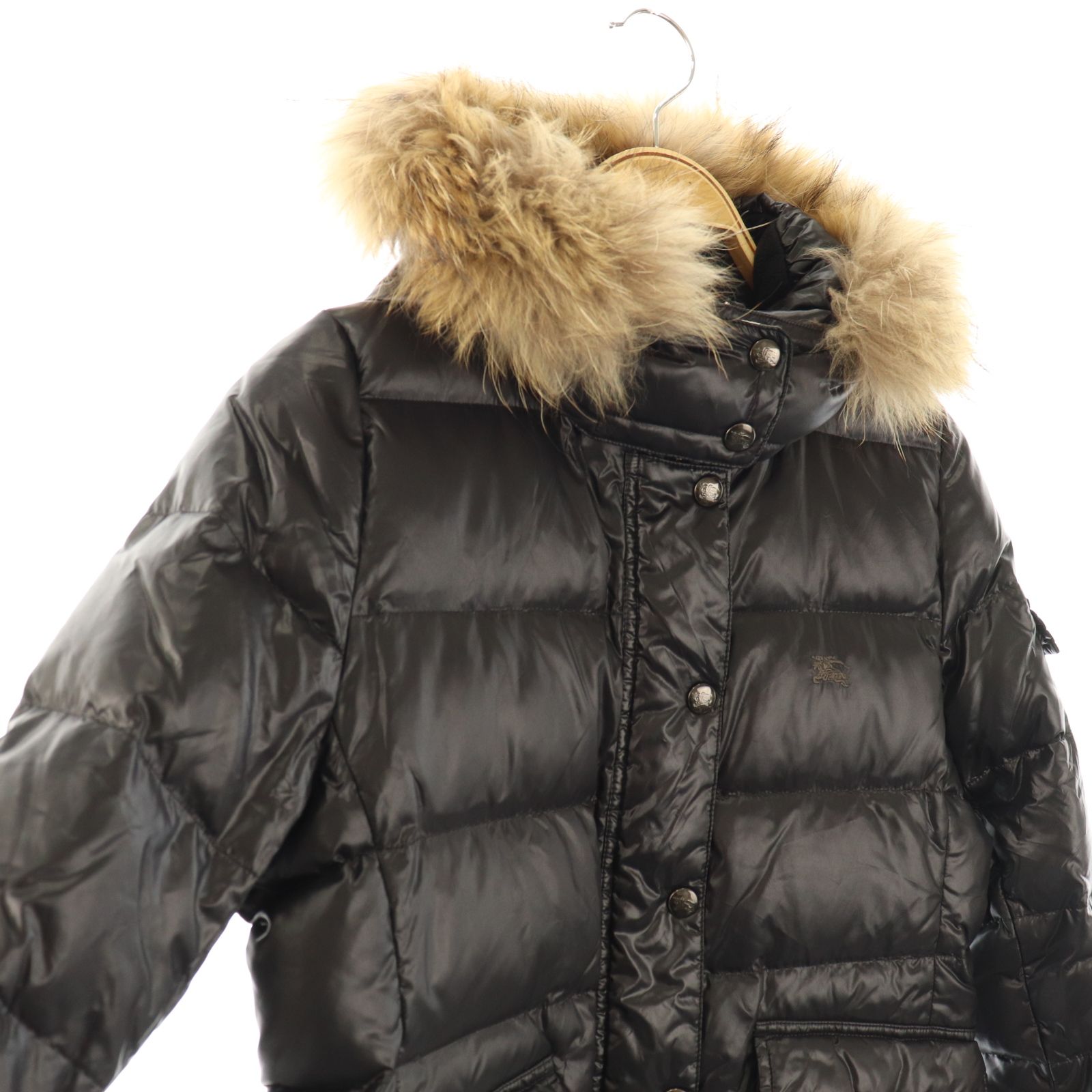 【美品】バーバリーブルーレーベル ダウンジャケット ラクーン ダークグレー 38 バーバリーブルーレーベル BURBERRY BLUE LABEL ダウン