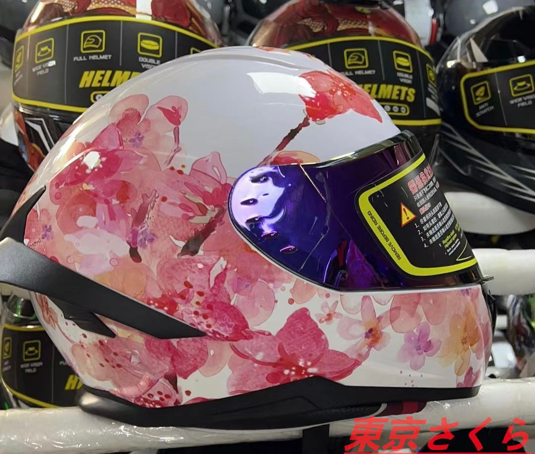 人気NEWモデル桜柄ホワイトヘルメットフルフェイスヘルメット