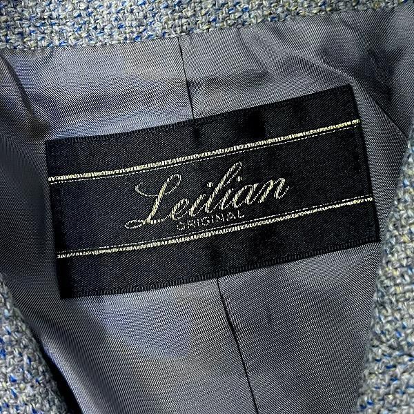 #wnc レリアン Leilian ジャケット 7 青系 グレー ステッチ シルク混 イタリア製生地 レディース [891865]