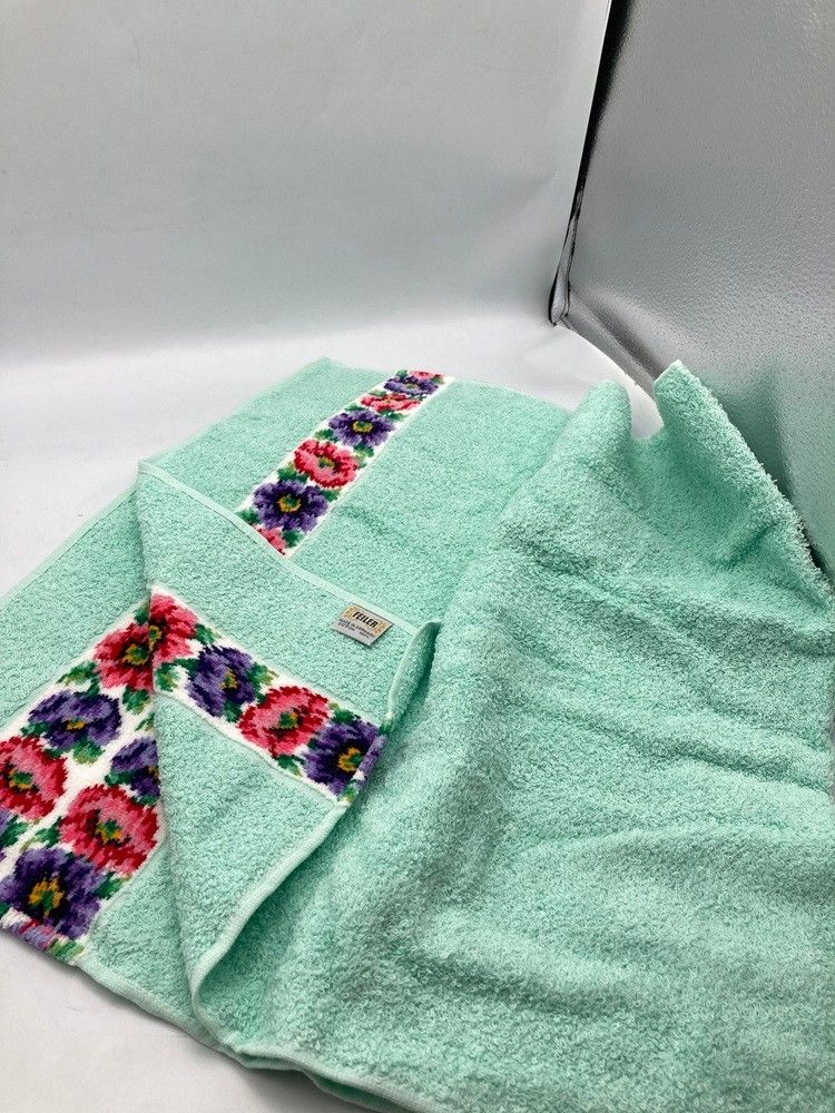FEILER フェイラー 花柄 フェイスタオル ミントグリーン 中古 D4