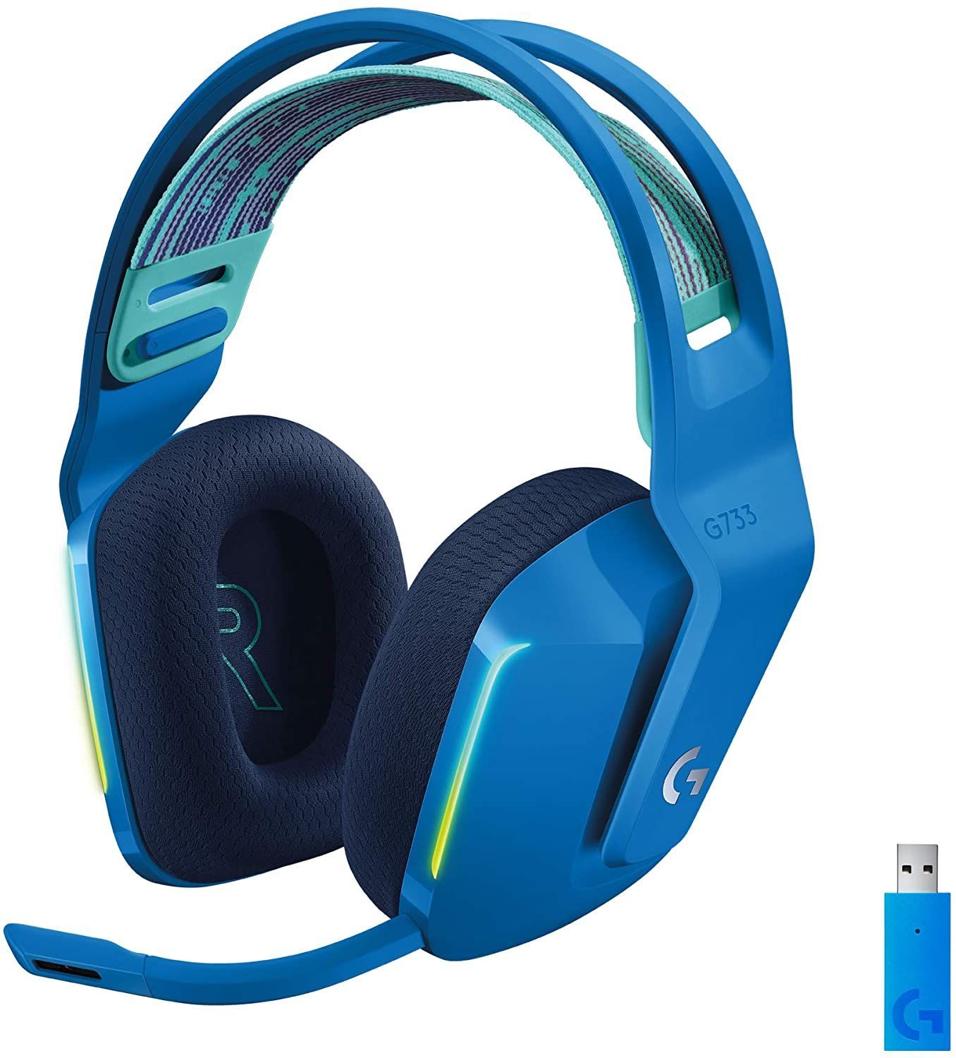 Logitech G733 ゲーミングヘッドセット LIGHTSPEEDワイヤレス 7.1ch BLUE VO!CE搭載マイク 278g PS5 PS4 PC 一年間保証輸入品