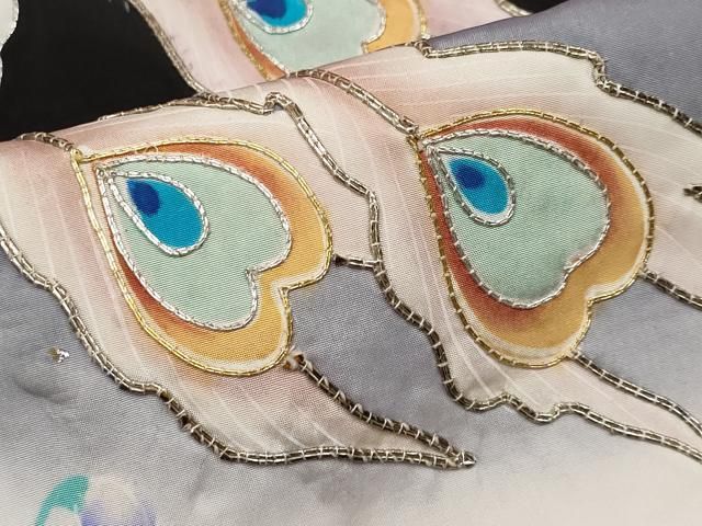 平和屋本店□極上 訪問着 総手刺繍 相良刺繍 枝桜 暈し染め 金糸 白藤