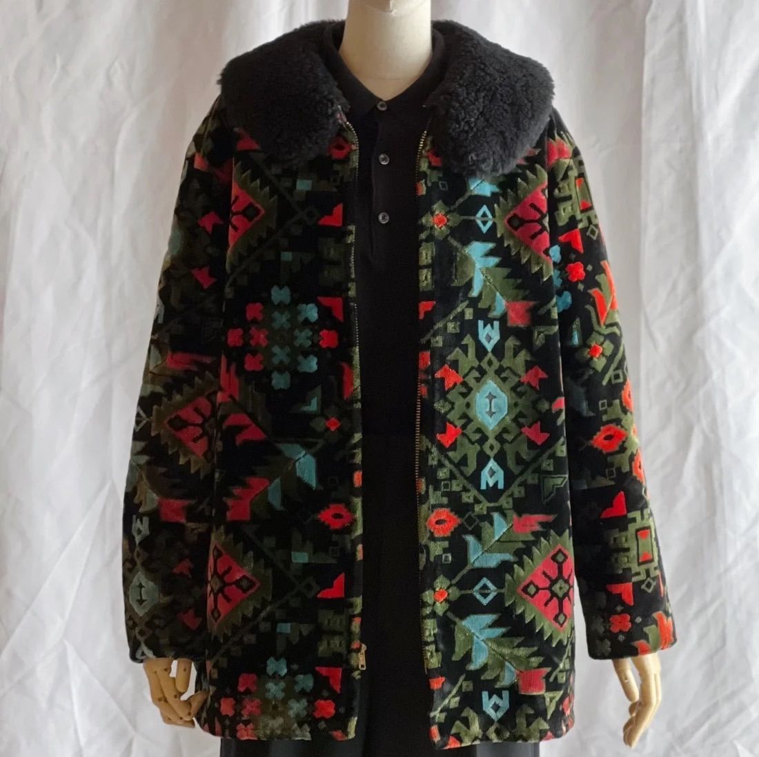 ヴィンテージ 古着 ゴブラン カーペット タペストリー 襟ボア ボア コート レトロ クラシック ヴィンテージコート ビンテージ