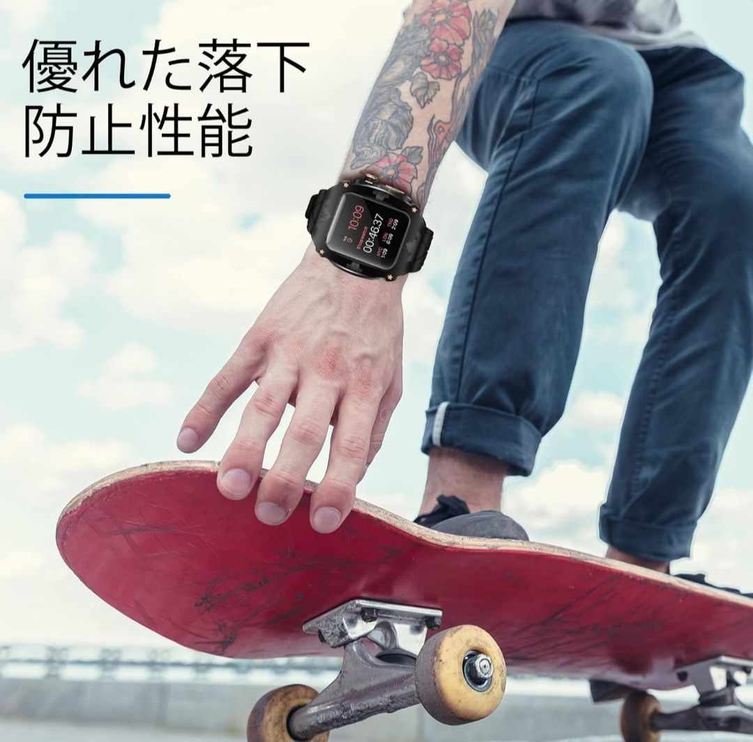 ★YiMingSun Apple Watch用メタルケース Apple Watchシリーズ9 8 7 45mm用 メンズ 頑丈なケース バンパー 頑丈なメタルカバー バンド付き iWatch 6 5 4 SE 44mm用 (ブラック - ローズゴールド)