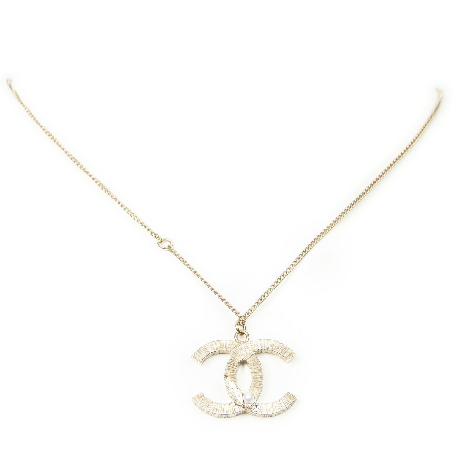 CHANEL シャネルCCパールフェザー ペンダント ネックレス金金メッキA