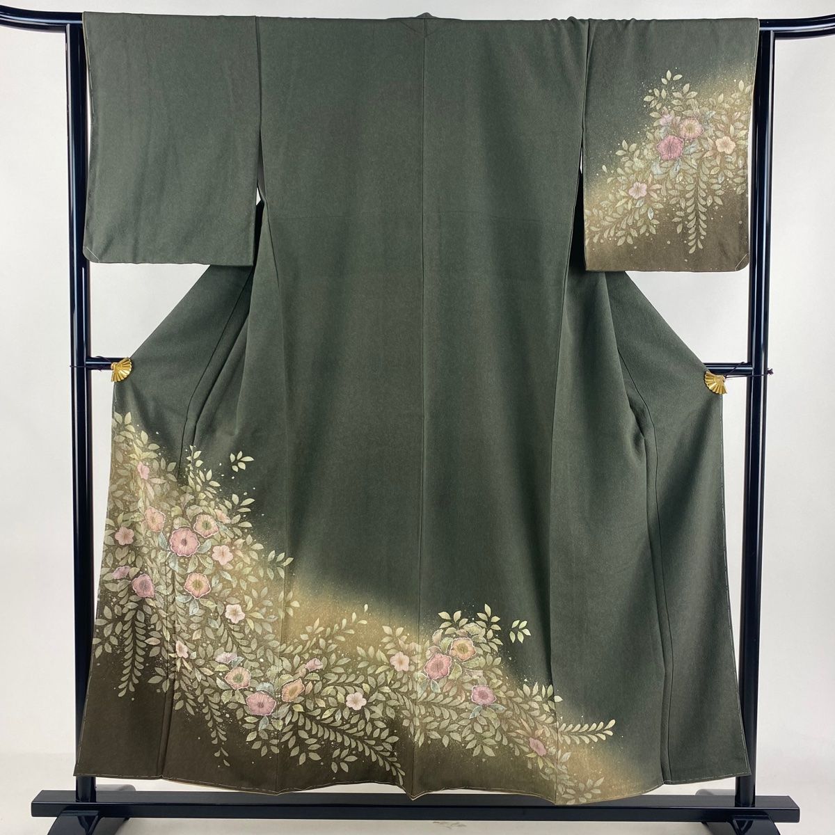 訪問着 身丈154.5cm 裄丈63.5cm S 袷 辻が花 ぼかし 深緑 正絹 名品