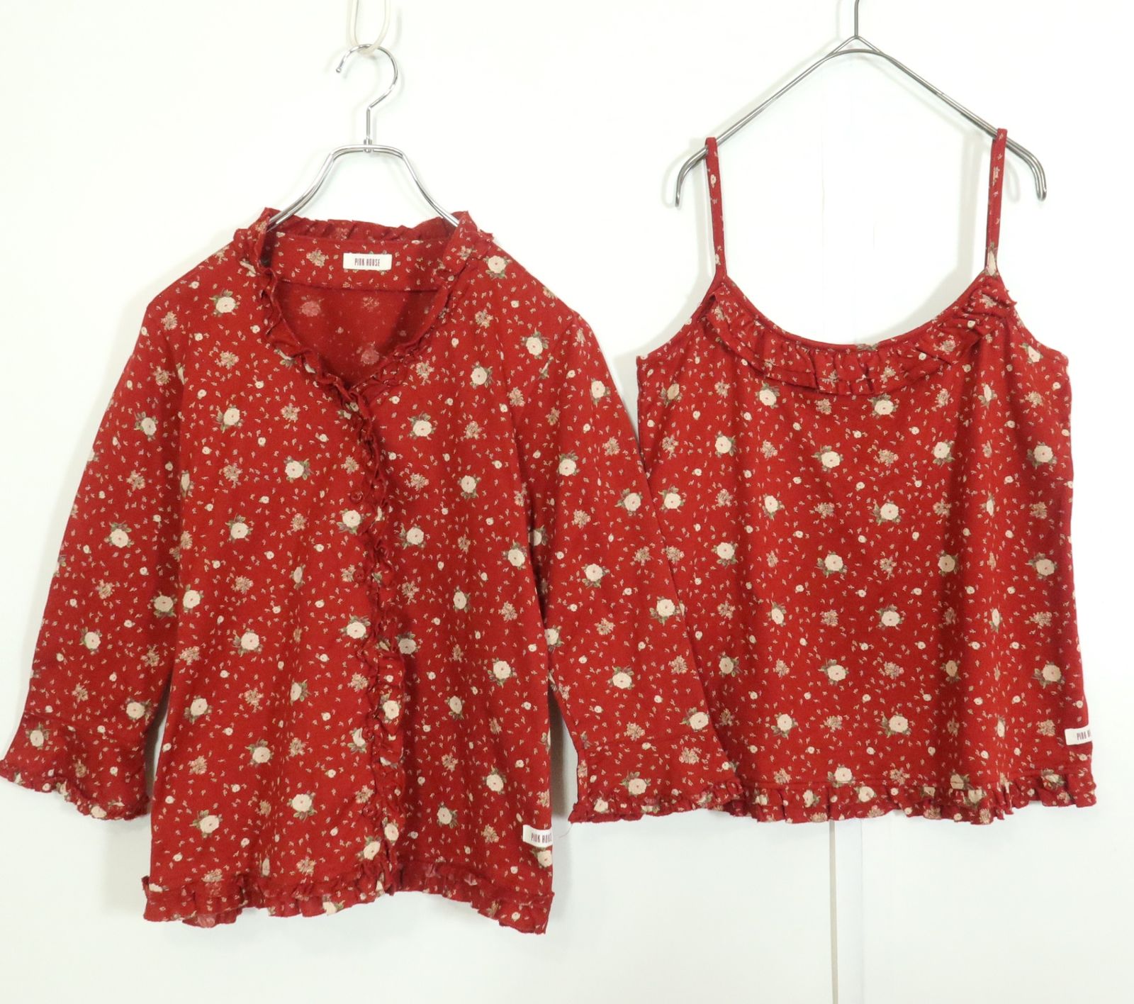 【美品！】売れ筋商品|||ピンクハウス★キャミ＆カーディガン アンサンブル かぶせフリル♪大きいサイズL 赤系 z12921 PINK HOUSE - 【美品！】ピンクハウス☆キャミ＆カーディガン