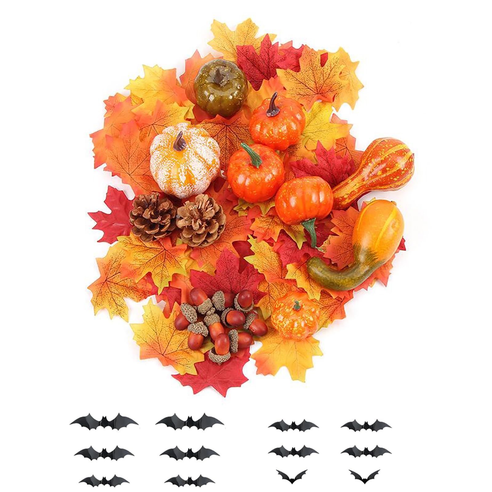 売切注意 感謝祭 ハロウィン クリスマス パーティー パーティー 置物セット 季節飾り 組み合わせ 50PCS どんぐり 紅葉 3D立体 松ぼっくり 置物 コウモリ かぼちゃ ミニ 12個 ハロウィン飾り GOODCHI