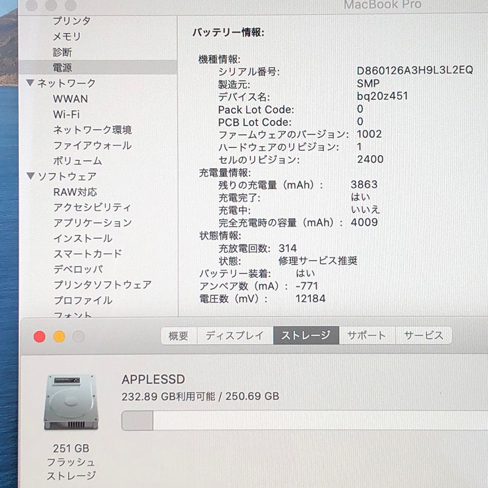 ジャンク品・本体のみApple MacBook Pro (13インチ， 2019