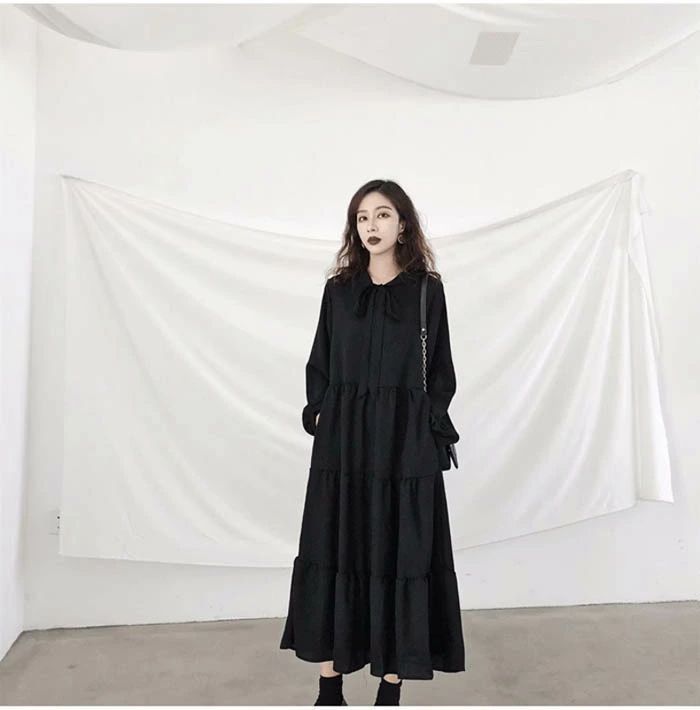 ワンピース レディース ロングワンピース 黒ワンピース 長袖