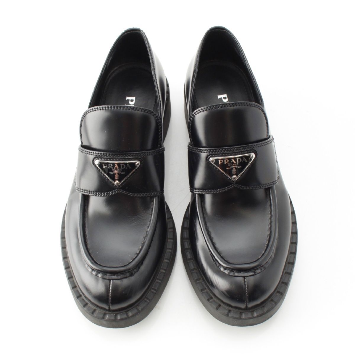 【美品✨】プラダ チョコレート ブラッシュドレザー ローファー 三角ロゴ 黒 PRADA(プラダ) チョコレート ブラッシュドレザー ローファー