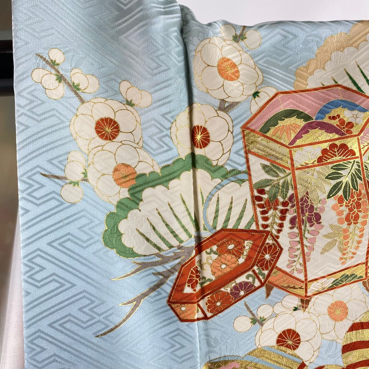 振袖 身丈172cm 裄丈67cm M 袷 吾妻徳穂 落款 貝桶 松梅 金糸 金彩  