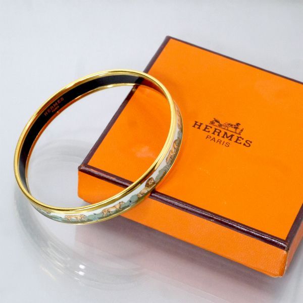 HERMES エルメス ブレスレット バングル エマイユPM ライオン　美品 中古】 エルメス HERMES バングル エマイユGM 七宝焼き エナメル
