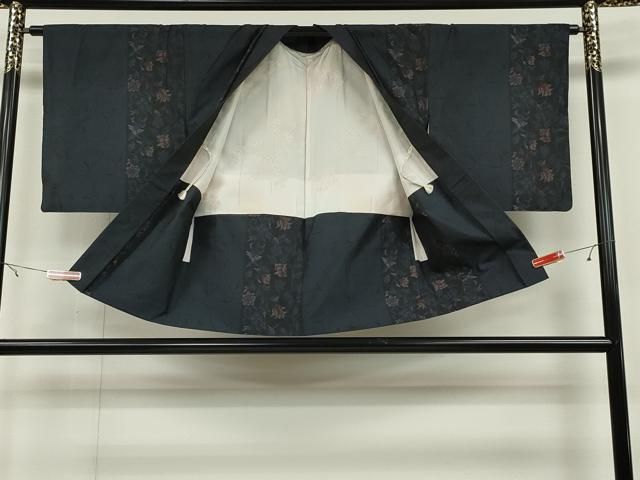 平和屋着物＃本場大島紬 道中着 更紗唐草文 ロング丈 正絹 逸品 未使用