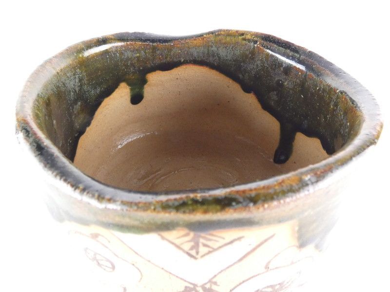 茶道具 京焼 清水焼 谷口良三作 辰砂 内達磨染付 茶碗 共箱 V R8498