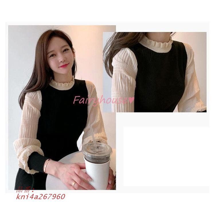 長袖ワンピース 黒ニット