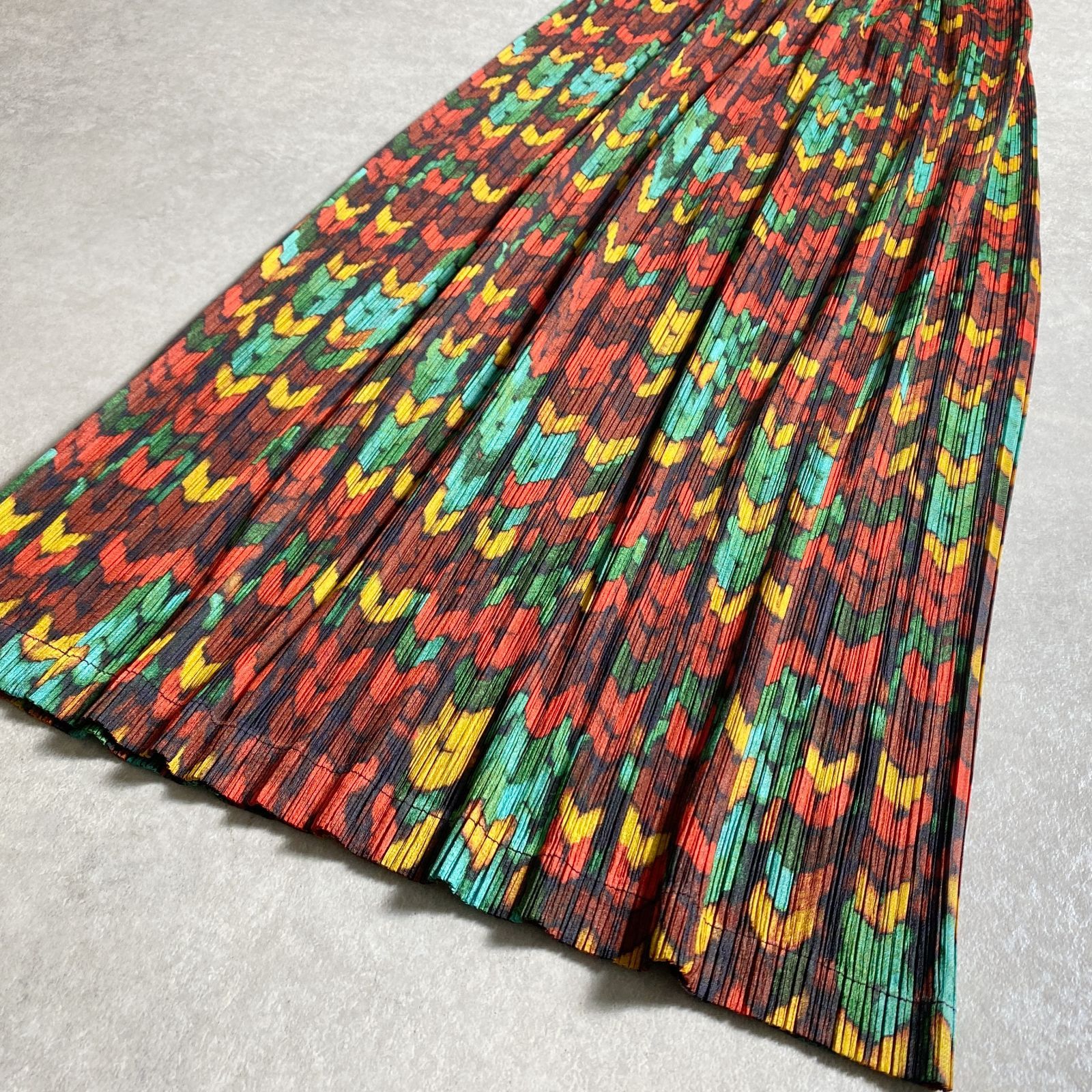 美品 PLEATS PLEASE フリンジ プリーツ プリント ワンピース 3 マルチ  