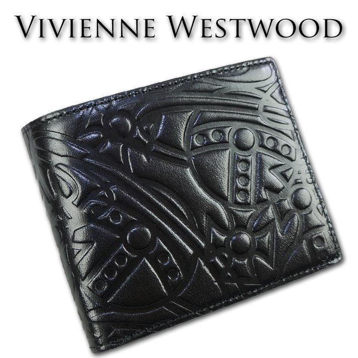 ヴィヴィアンウエストウッド 牛革 二つ折り財布 メンズ ブラック 黒 箱