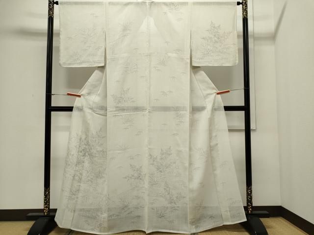 平和屋着物＊夏物 訪問着 絽 手描き 流水草木文 銀彩 洗える着物