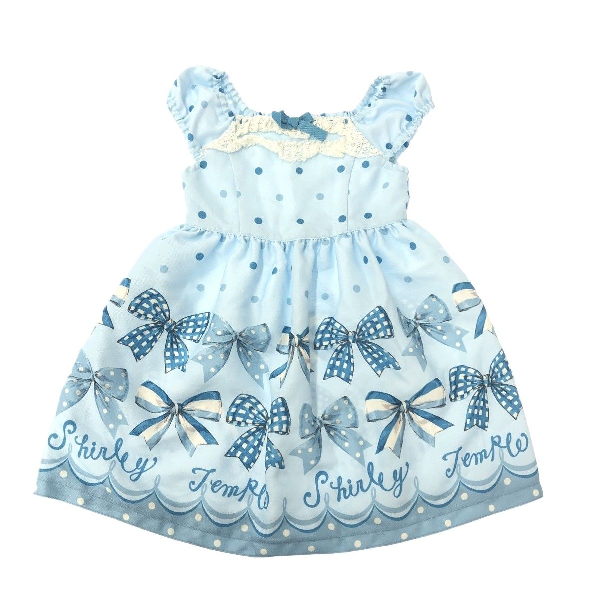 Shirley Temple シャーリーテンプル リボン ワンピース サイズ:100cm  ブルー  キッズ ドット　240001134565 Shirley Temple シャーリーテンプル リボン ワンピース サイズ:100cm