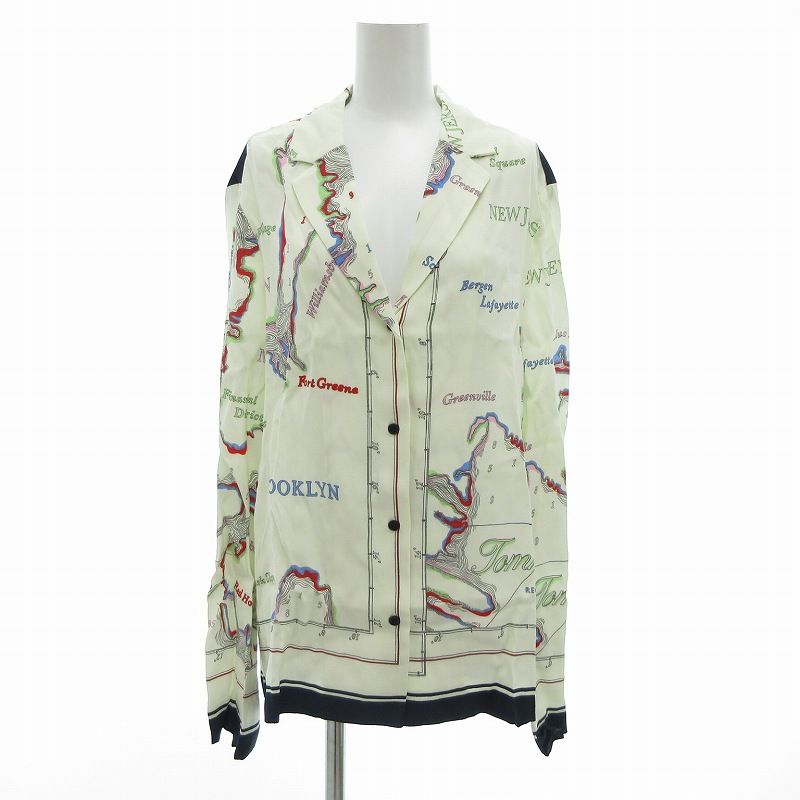 トミーヒルフィガー TOMMY HILFIGER Atlas Scarf Print Fluid Pyjama Shirt パジャマシャツ 長袖 スカーフプリント 総柄 36 アイボリー |UO