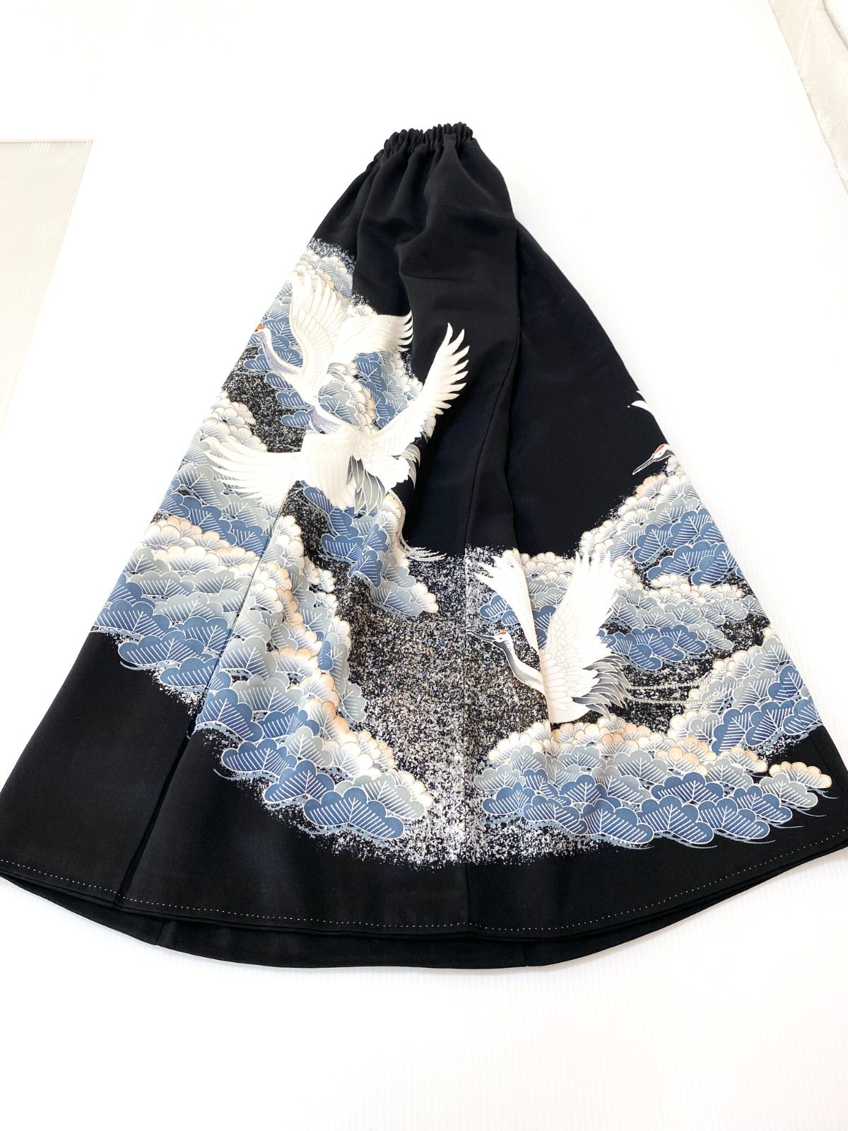 大人可愛いセレブ着物スカートフリーサイズ1点物黒留袖着物リメイクウエストゴムロングスカートフリーサイズ送料込みハンドメイドNO.5720
