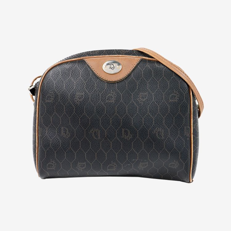 良品】Dior ハニカム柄ロゴプレートショルダーバッグ ダークグレー 
