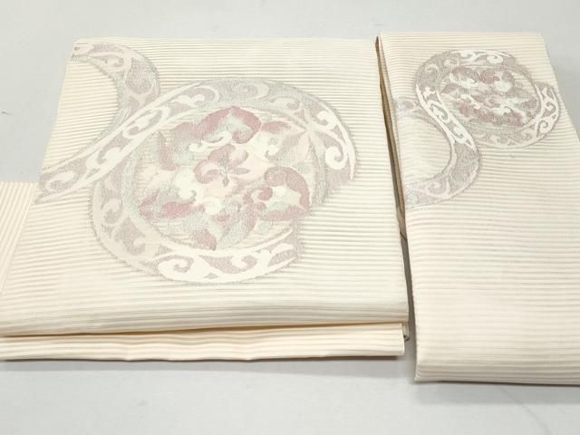 平和屋着物＊夏物 つけ帯 絽綴れ 花絵皿文 銀糸 正絹 CAAW7037fb