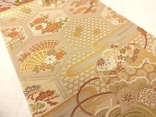 平和屋着物◎佐賀錦 六通柄袋帯 亀甲鳳凰花文 金糸 正絹 逸品