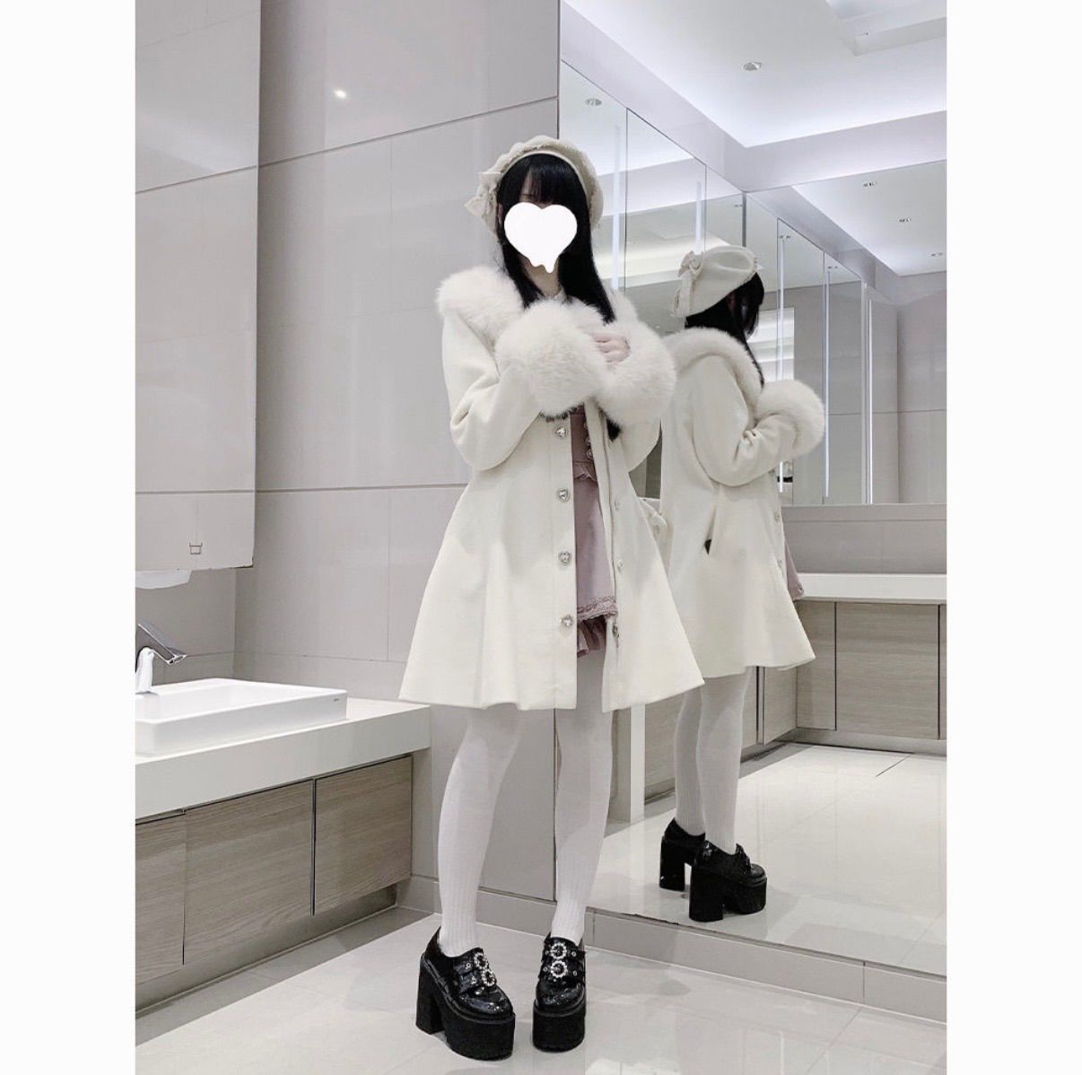 地雷系コート ワンピース ファーコート 冬服 ロングコート