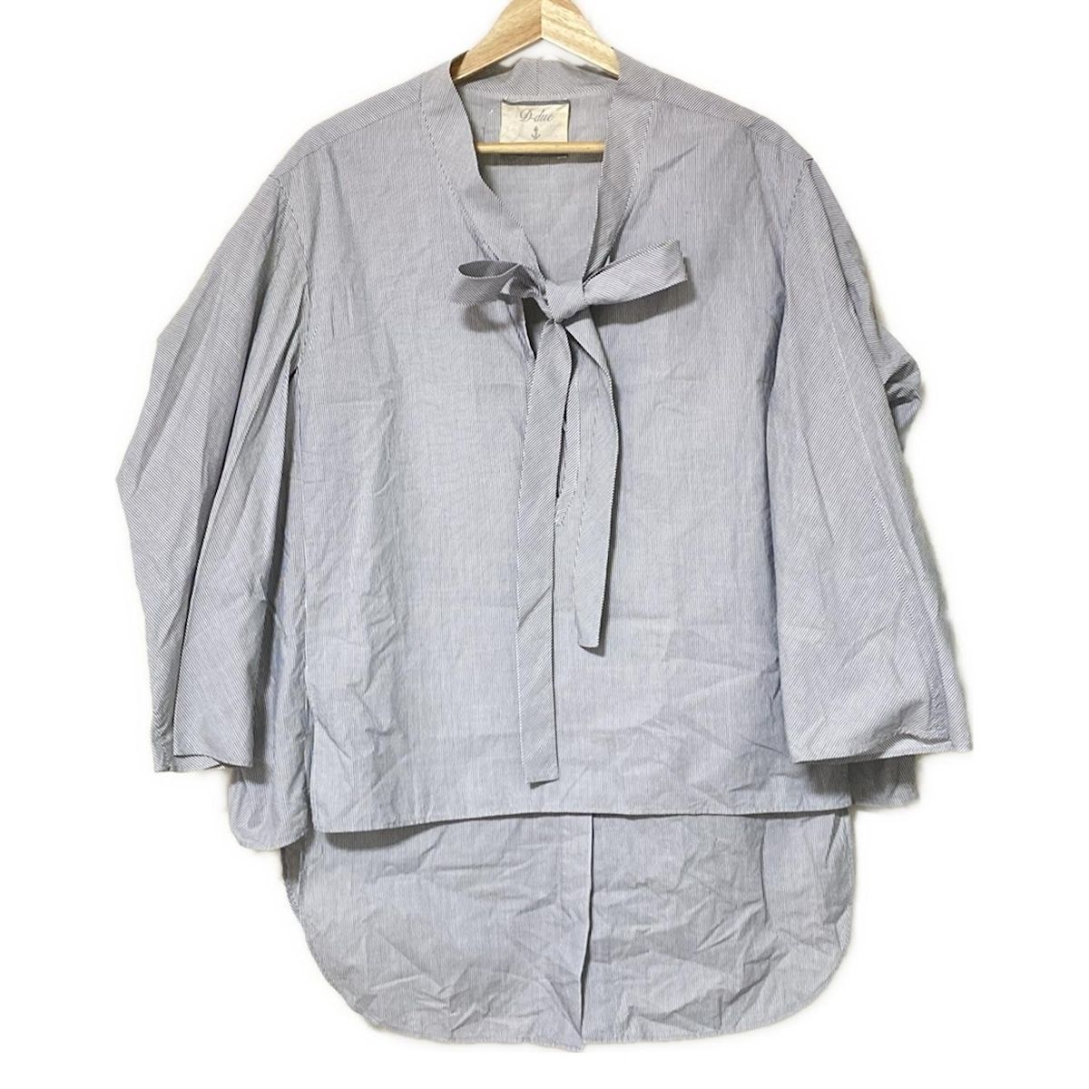 D-due H.P.FRANCE デ ドゥエ アッシュ ペー フランス 長袖カットソー サイズ38 M レディース - 白×ダークグレー ボウタイ|ストライプ