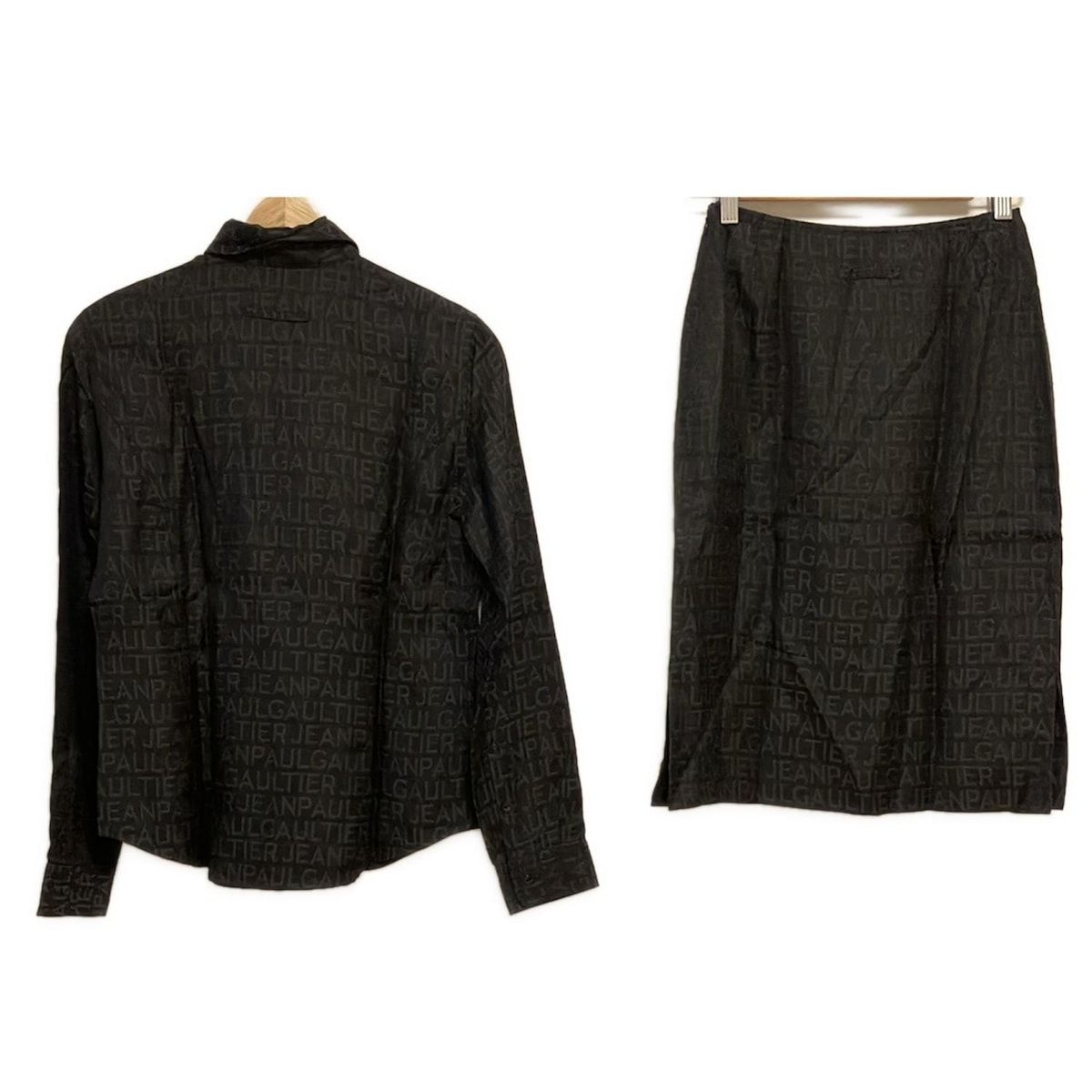 JeanPaulGAULTIER ゴルチエ スカートセットアップ レディース - 黒×ダークグレー ロゴボーダー