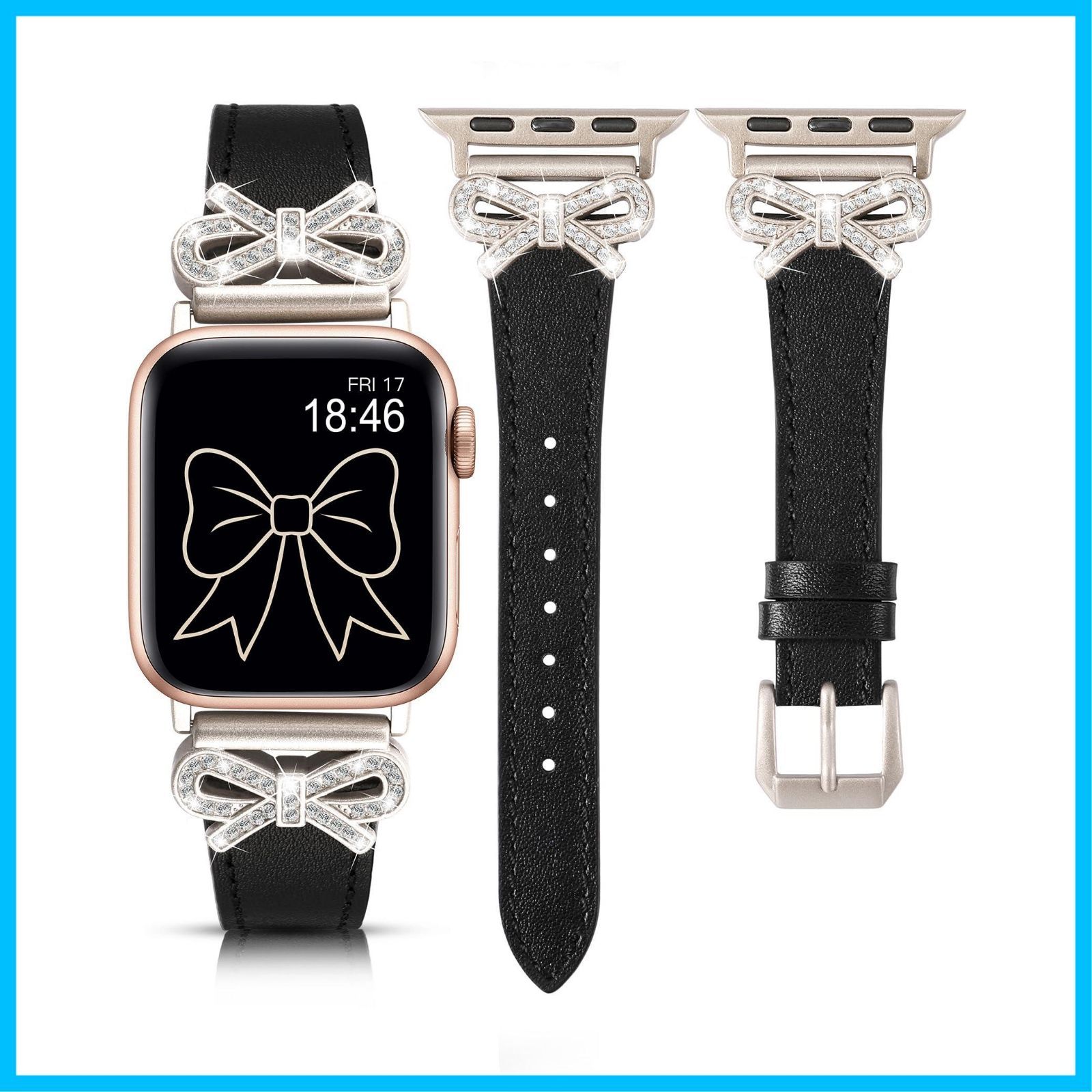 【迅速発送】コンパチブル Apple Watch バンド アップルウォッチベルト レザー 交換ベルトFor AppleWatch Series Ultra2/Ultra/9/8/7/6/5/4/3/2/1/SE2/SE レディース 本革 蝶ネクタイ柄 キラキラ
