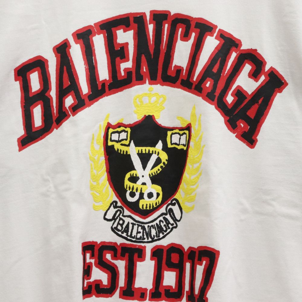 BALENCIAGA (バレンシアガ) 22SS MEDIUM FIT COLLEGE T-SHIRT ミディアムフィット ダメージ加工 カレッジロゴプリント 半袖Tシャツ カットソー 739784 T0VK1