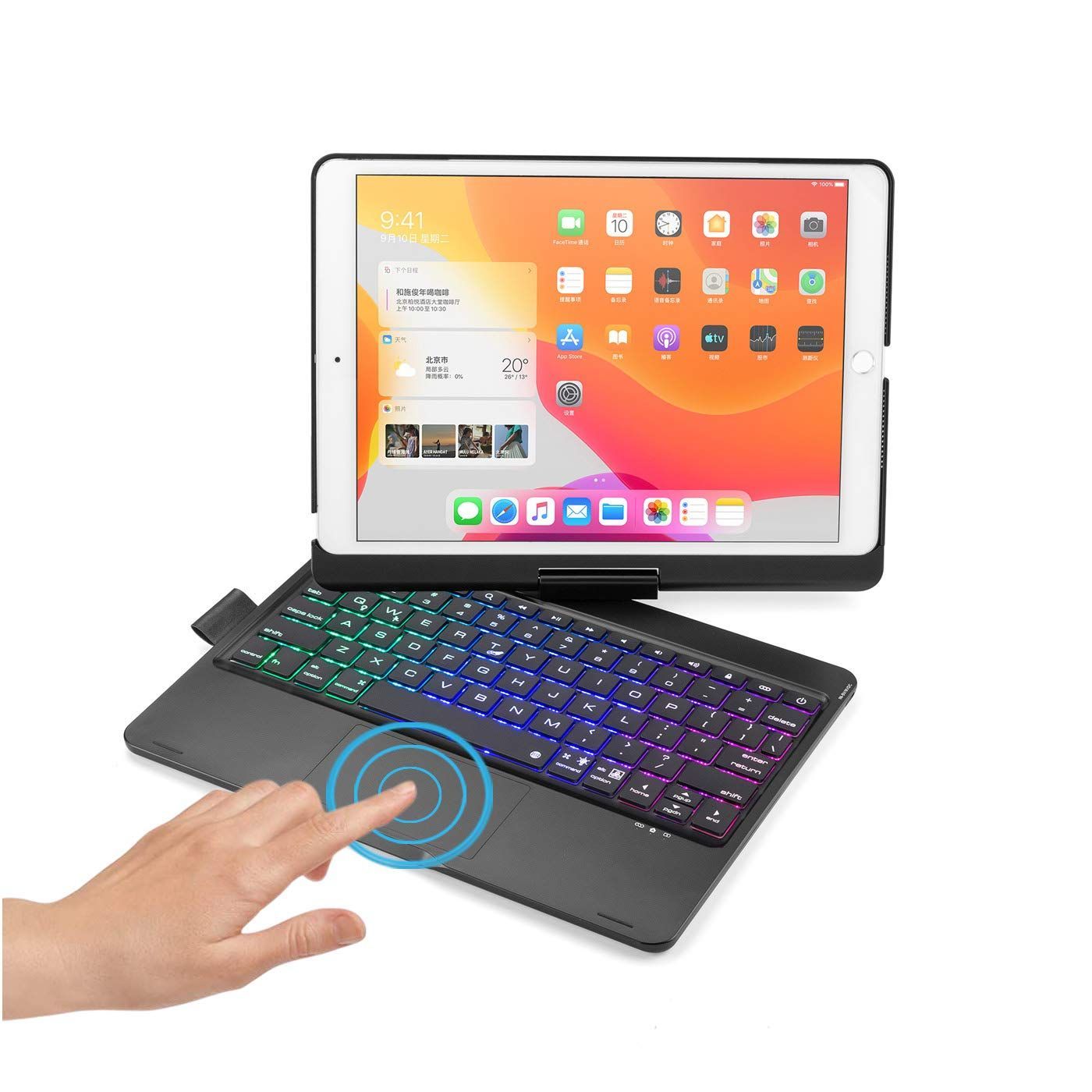 折り畳み 一体型 iPad iPad ケース 第9 8 7世代 バックライト カバー タッチパッド搭載 トラックパッド キーボード Pro10.5 キーボード付き Air3 アイパッド iPad7 iPad8 キーボードケース iPad9 黒