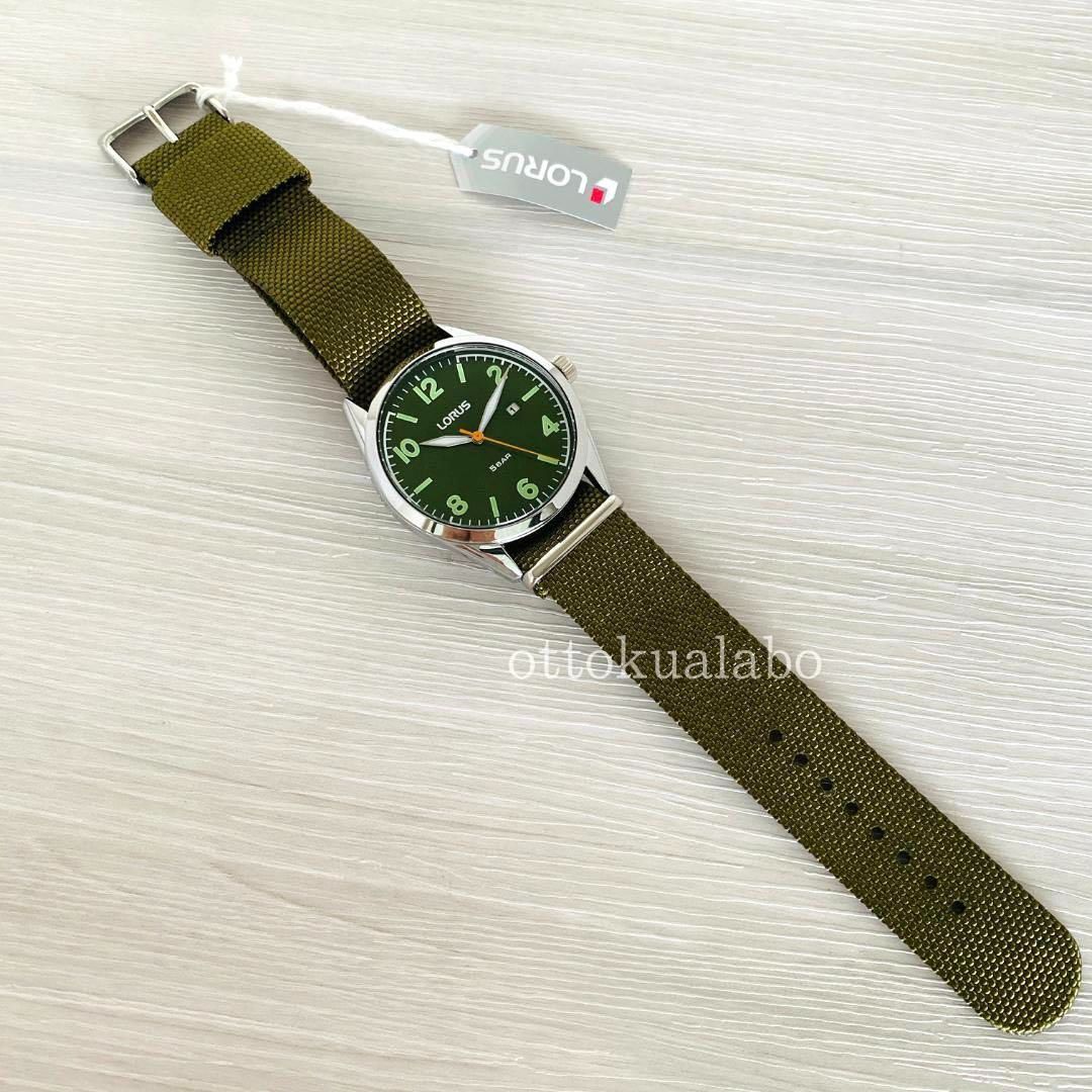 英国セイコーLORUSモスグリーンメタリック腕時計メンズ新品ミリタリー 