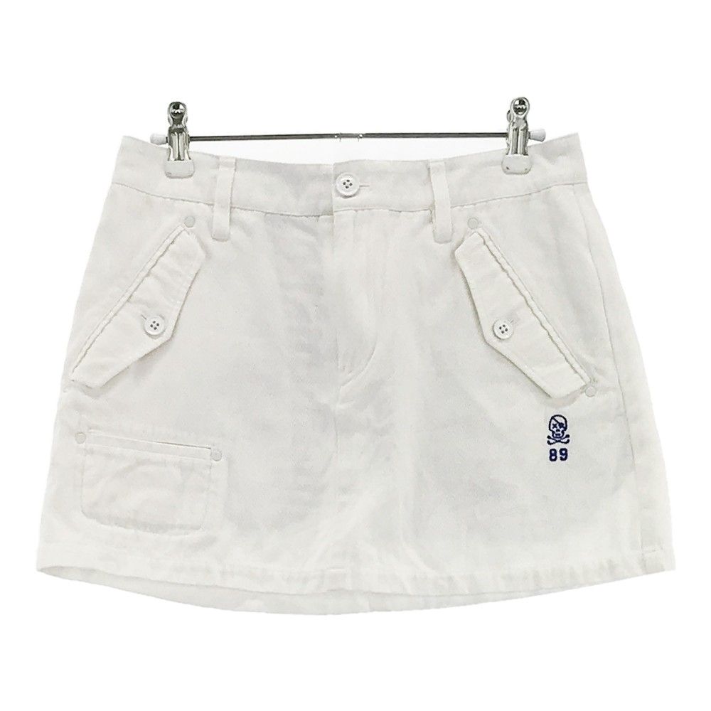 サイズ：0 PEARLY GATES パーリーゲイツ 麻混 スカート 刺繍 ホワイト