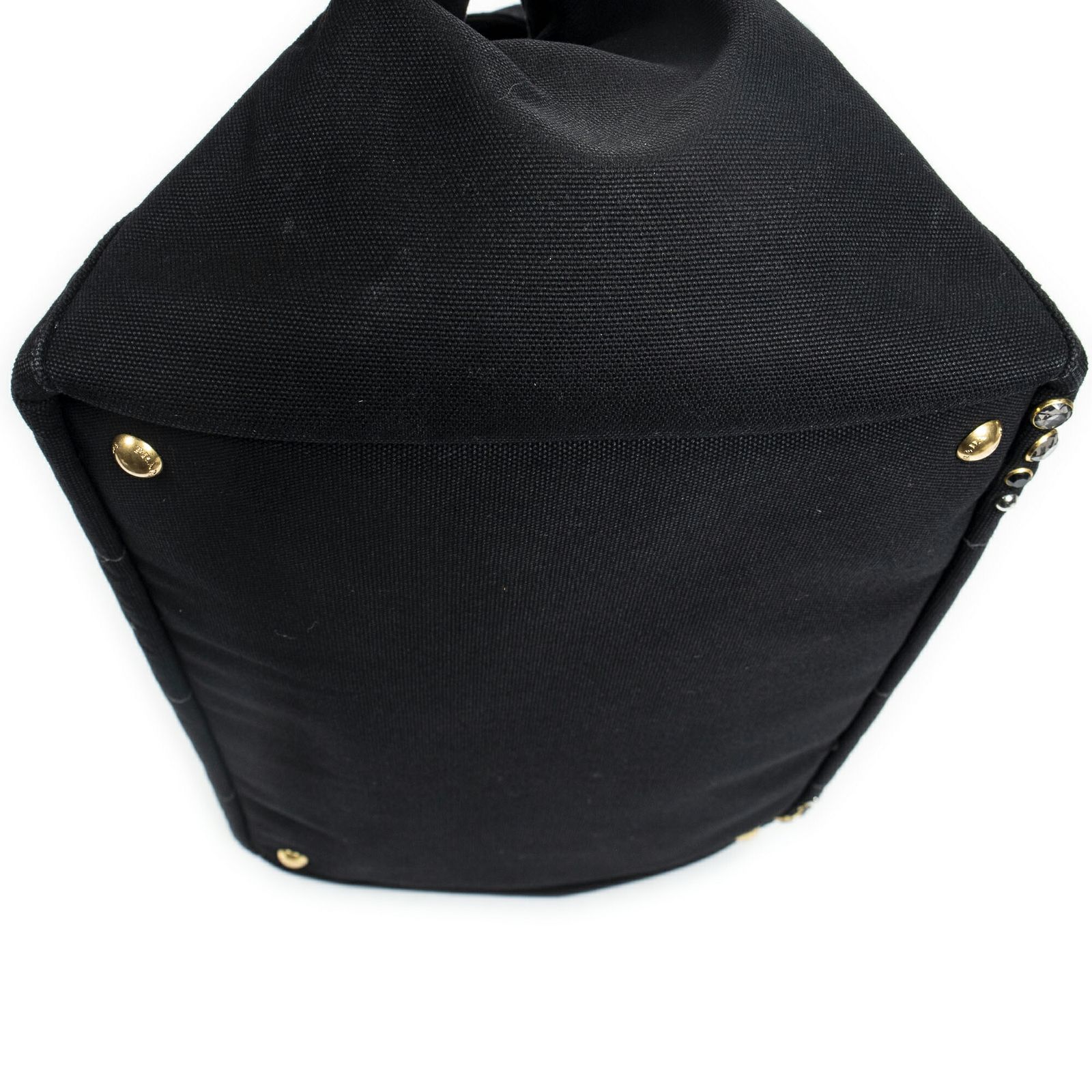 プラダラージラインストーンカナパトート黒スタッズカナパキャンバスA