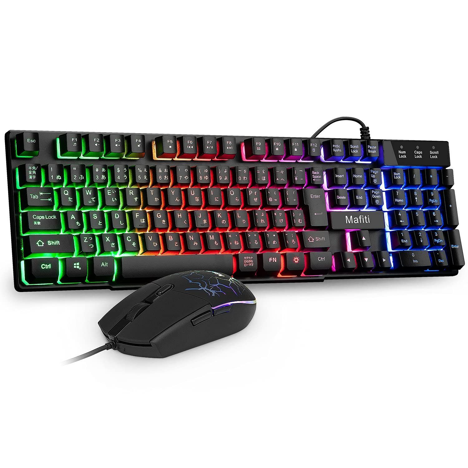 Medium-日本語配列 Mafiti ゲーミング キーボード マウス セット USB有線 106キー 日本語配列 19キー防衝突 4段階DPI ゲーミングマウス 防水 RGBバックライト Windows/VISTA/XLinux/プレステなどのシステム