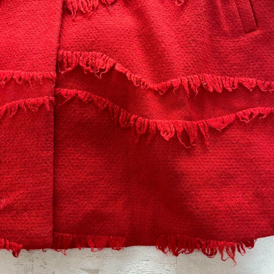 昭和レトロ大きめ襟ウールオーバーコートはフリンジ付きレッドフリーサイズ