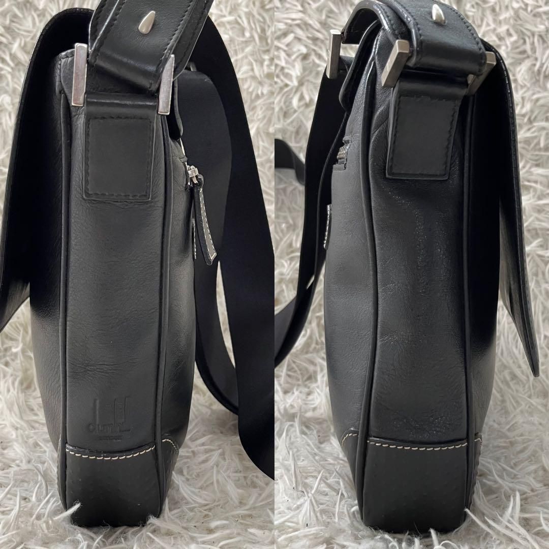 ダンヒル　ショルダーバッグ　ブラック　オールレザー　フラップ　ロゴ型押し　メンズ dunhill ダンヒル ショルダーバッグ 斜めがけショルダー バッグ